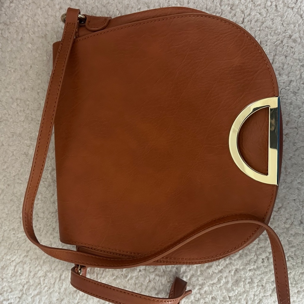 INC International Concepts Brown Leather Crossbody w/ Gold Hardware | Never Used